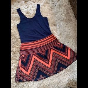 Express Coral & Navy Blue A Line Mini Skirt